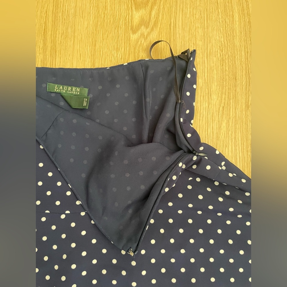 Preppy Polka Dot Navy Flare Mini Skirt Quiet Luxury Lauren RL Sz 6 - Picture 12 of 15